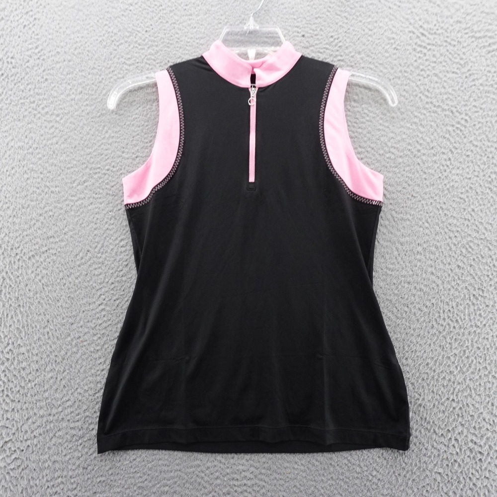 EP New York Womens Small Sleeveless Golf Polo‎ Shirt Black Pink UV Mock Zip NEW